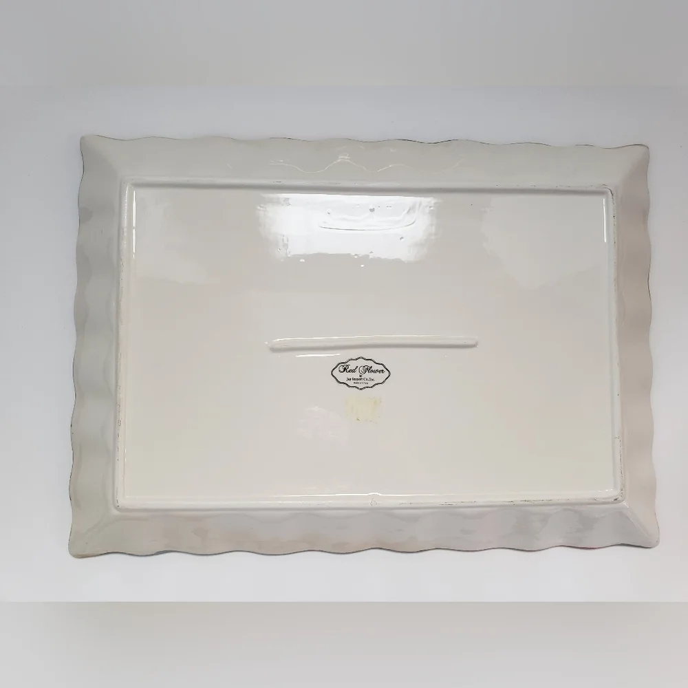 NWOT Ceramic Platter Plate Tray by Jay Import Painted Flower Large 18.5” X 13”